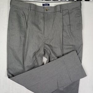 Lands End‎ Mens 40 Traditional Fit Pleated Chino Pants Grey 100% Cotton Trouser